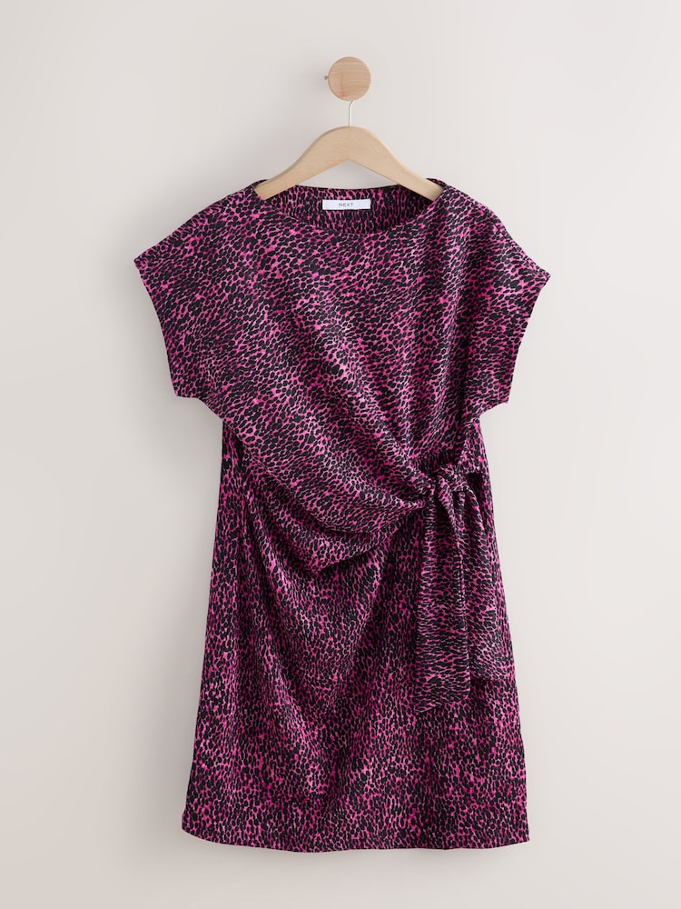 Leopardo rosa - Textured Drape Tie Front Mini Dress - Imagem 1 de 3