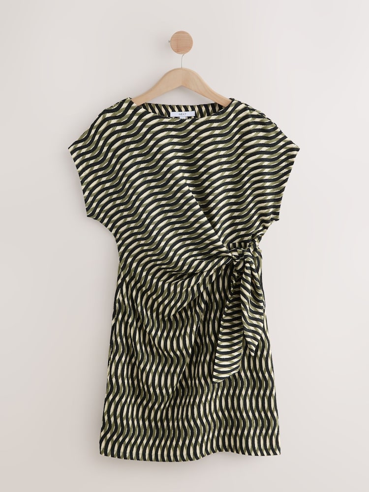 Buy Green Geo Print Textured Drape Tie Front Mini Dress from Next USA Buy Green Geo Print Textured Drape Tie Front Mini Dress from Next USA