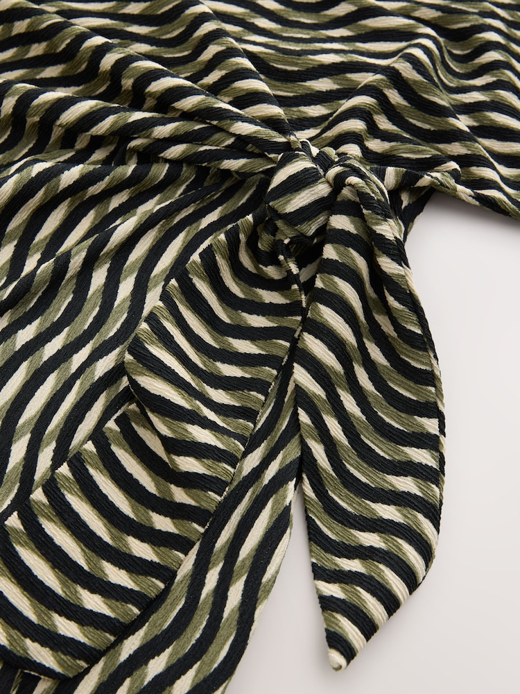 Green Geo Print Textured Drape Tie Front Mini Dress - Image 8 of 8 Green Geo Print Textured Drape Tie Front Mini Dress - Image 8 of 8