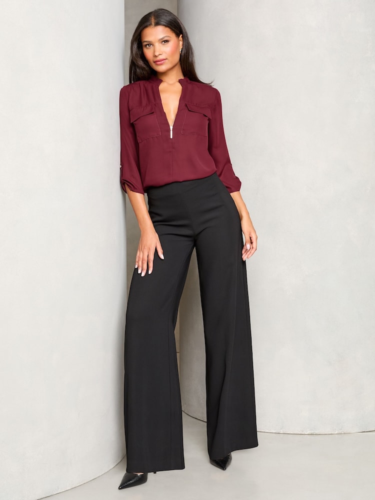 Lipsy Burgundy Red Zip Front Utility Pocket Blouse - Image 2 of 4