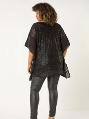 Roman Black Curve Full Sequin Chiffon Overlay Top - Image 3 of 5