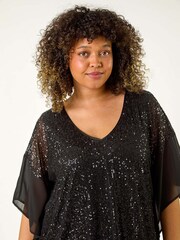 Roman Black Curve Full Sequin Chiffon Overlay Top - Image 4 of 5