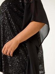 Roman Black Curve Full Sequin Chiffon Overlay Top - Image 5 of 5