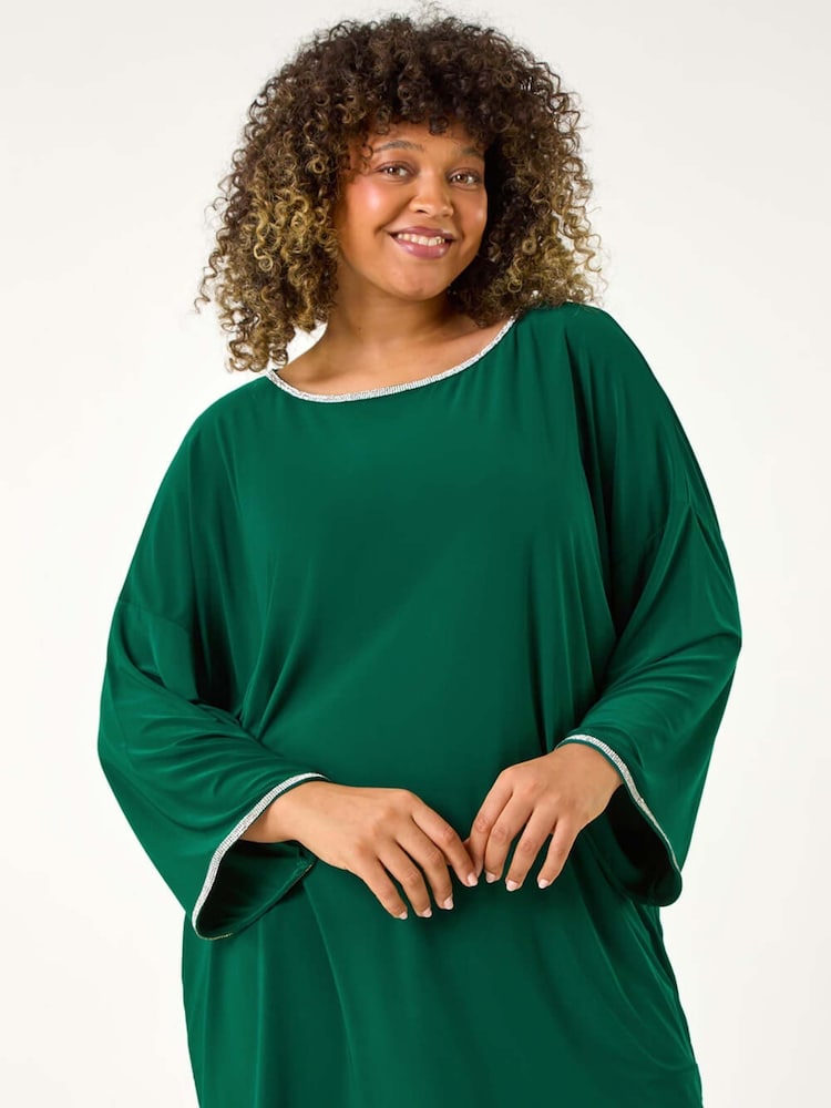 Roman Green Curve Diamante Trim Stretch Top - Image 1 of 5