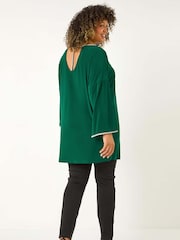 Roman Green Curve Diamante Trim Stretch Top - Image 3 of 5