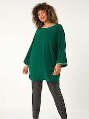 Roman Green Curve Diamante Trim Stretch Top - Image 4 of 5