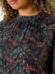 Roman Blue Curve Metallic Print High Neck Swing Dress - Image 5 of 5