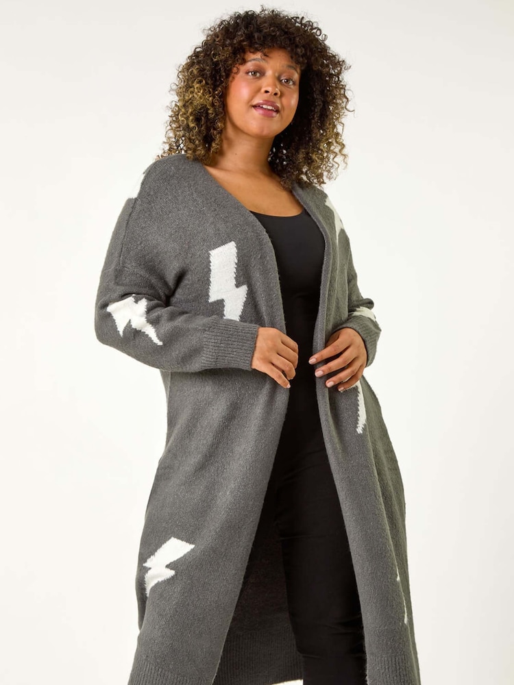 Roman Curve Printed Longline Cardigan - Image 1 of 5