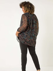 Roman Blue Curve Tie Neck Metallic Top - Image 3 of 5