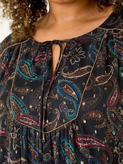 Roman Blue Curve Tie Neck Metallic Top - Image 5 of 5