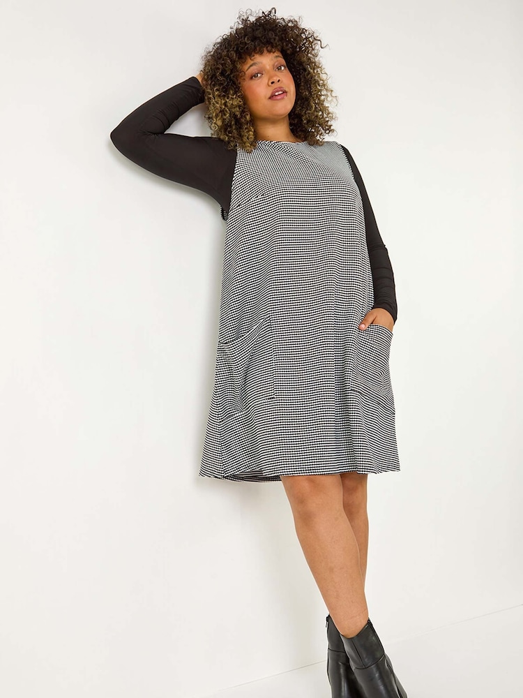 Roman Black Curve Checkered Stretch Pocket Dress - Image 1 of 5