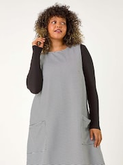 Roman Black Curve Checkered Stretch Pocket Dress - Image 2 of 5
