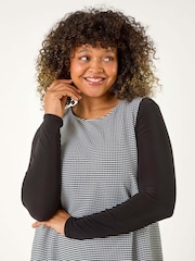 Roman Black Curve Checkered Stretch Pocket Dress - Image 4 of 5