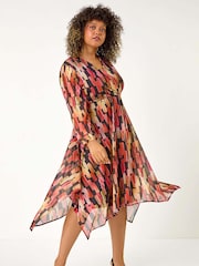 Roman Pink Curve Abstract Print Wrap Dress - Image 1 of 5