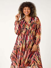 Roman Pink Curve Abstract Print Wrap Dress - Image 2 of 5