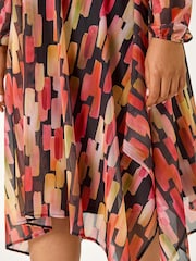 Roman Pink Curve Abstract Print Wrap Dress - Image 5 of 5