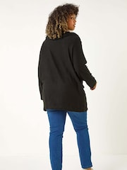 Roman Black Curve Cowl Neck Button Wrap Top - Image 3 of 5