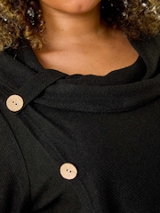 Roman Black Curve Cowl Neck Button Wrap Top - Image 5 of 5
