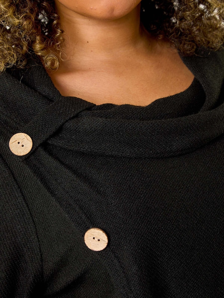 Roman Black Curve Cowl Neck Button Wrap Top - Image 5 of 5