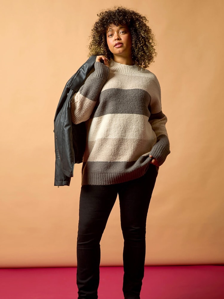 Roman Natural Curve Colour Block Stripe Knit Jumper - Image 2 of 7