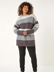 Roman Grey Curve Colour Block Stripe Knit Jumper - Image 2 of 5