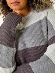 Roman Grey Curve Colour Block Stripe Knit Jumper - Image 5 of 5