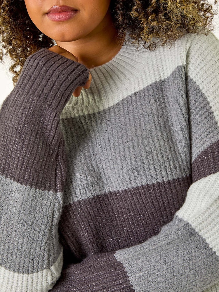 Roman Grey Curve Colour Block Stripe Knit Jumper - Image 5 of 5