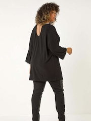 Roman Black Curve Diamante Trim Stretch Top - Image 3 of 5