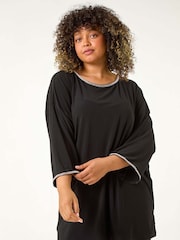 Roman Black Curve Diamante Trim Stretch Top - Image 4 of 5