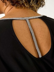 Roman Black Curve Diamante Trim Stretch Top - Image 5 of 5