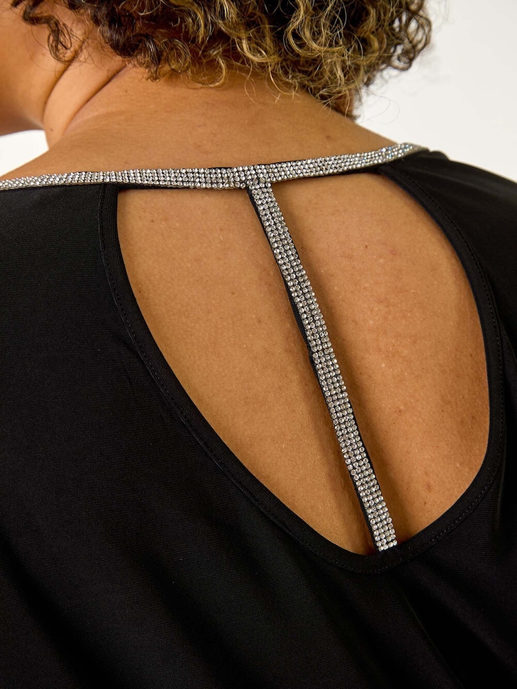 Roman Black Curve Diamante Trim Stretch Top - Image 5 of 5