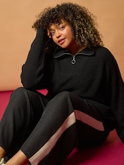 Roman Black Curve Front Zip Fold Over Jumper - Image 1 of 9