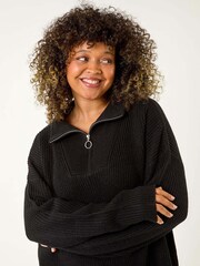 Roman Black Curve Front Zip Fold Over Jumper - Image 8 of 9