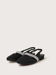 Monsoon Black Diamante Strap Satin Slingback Flats - Image 1 of 3
