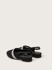 Monsoon Black Diamante Strap Satin Slingback Flats - Image 2 of 3