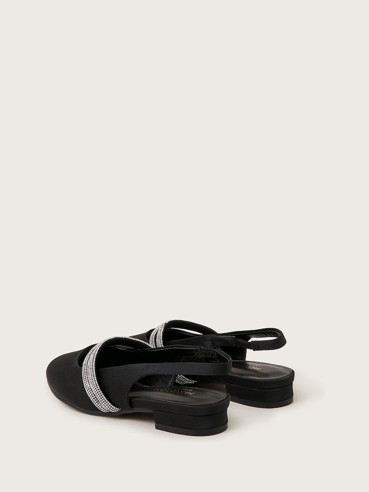 Monsoon Black Diamante Strap Satin Slingback Flats - Image 2 of 3