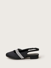 Monsoon Black Diamante Strap Satin Slingback Flats - Image 3 of 3