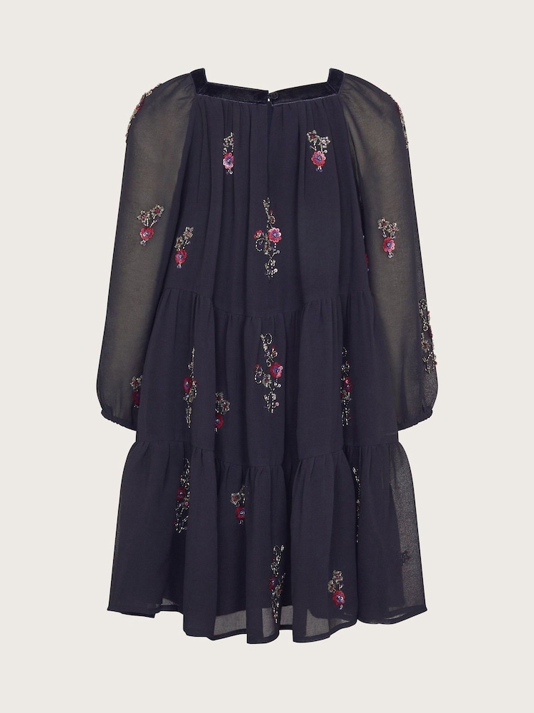 Monsoon Blue Embellished Chiffon Dress - Image 2 of 2