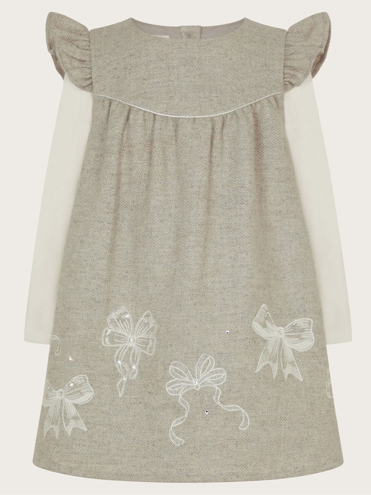 Monsoon Grey Baby Top and Tweed Pinafore Dress Set - Image 1 of 2