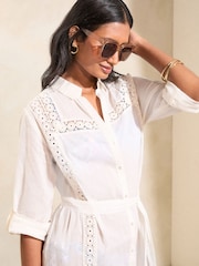 Love & Roses White Tie Front Shirt 100% Cotton Cover-Up - Image 4 of 4