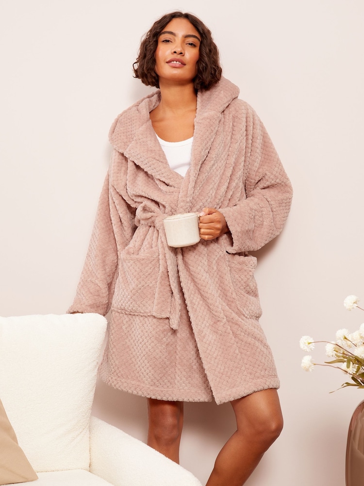 Friends Like These Pink Waffle Textured Plain Dressing Gown With Tie - Image 3 of 5