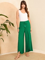 Love & Roses Green Split Detail Beach Tie Front Trousers - Image 7 of 7