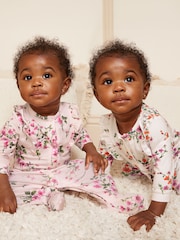 Love & Roses Pink/White Floral Baby Printed Ruffle Sleepsuits 2 Pack (0-24mths) - Image 1 of 4