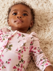 Love & Roses Pink/White Floral Baby Printed Ruffle Sleepsuits 2 Pack (0-24mths) - Image 2 of 4
