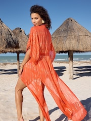 Love & Roses Orange Metallic Trim Detail Kimono - Image 3 of 4
