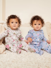 Love & Roses Blue/Grey Floral Baby Printed Ruffle Sleepsuits 2 Pack (0-24mths) - Image 1 of 4