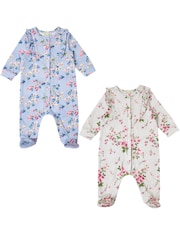Love & Roses Blue/Grey Floral Baby Printed Ruffle Sleepsuits 2 Pack (0-24mths) - Image 4 of 4