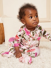 Lipsy Cream Baby Printed Ruffle Sleepsuit (0-24mths) - Image 1 of 4