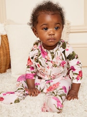 Lipsy Cream Baby Printed Ruffle Sleepsuit (0-24mths) - Image 3 of 4