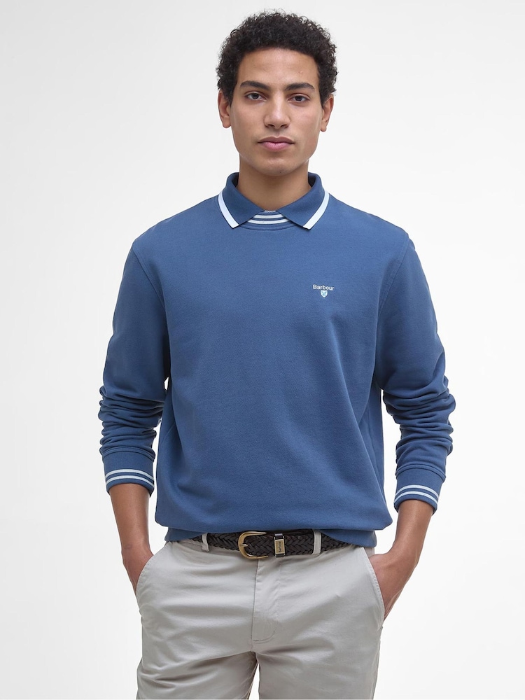 Barbour® Blue Rosford Crewneck 100% Cotton Sweatshirt - Image 1 of 5